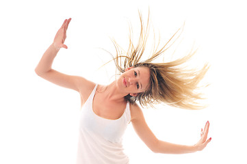 Image showing party woman isolated with wind in hair