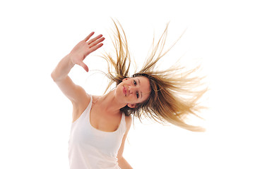 Image showing party woman isolated with wind in hair