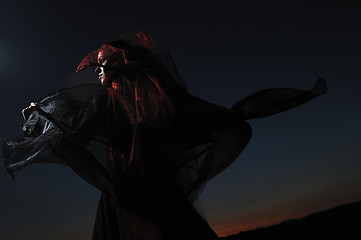 Image showing bride outdoor in black weddding dress