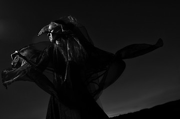 Image showing bride outdoor in black weddding dress