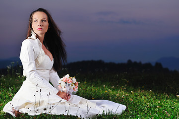 Image showing beautiful bride outdoor after wedding ceremny