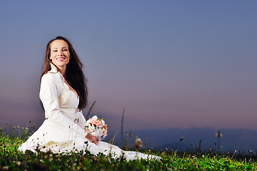 Image showing beautiful bride outdoor after wedding ceremny