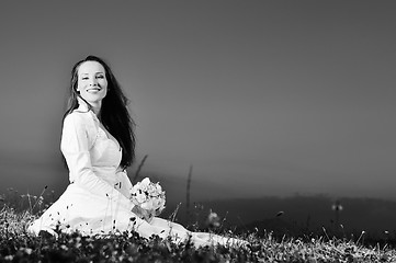 Image showing beautiful bride outdoor after wedding ceremny