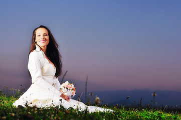 Image showing beautiful bride outdoor after wedding ceremny