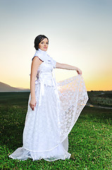 Image showing beautiful bride outdoor after wedding ceremny