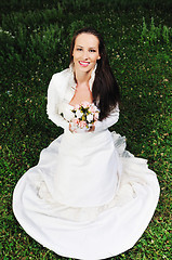 Image showing beautiful bride outdoor after wedding ceremny