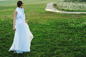 Image showing beautiful bride outdoor after wedding ceremny