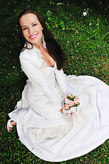 Image showing beautiful bride outdoor after wedding ceremny