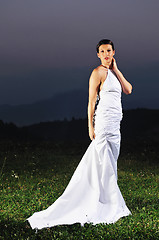 Image showing beautiful bride outdoor after wedding ceremny