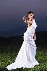 Image showing beautiful bride outdoor after wedding ceremny