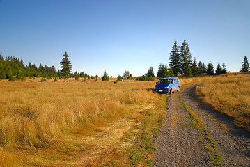 Image showing blue van in nature