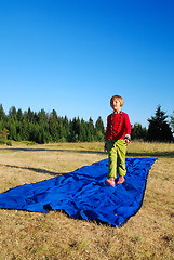 Image showing model imitation on blue carpet