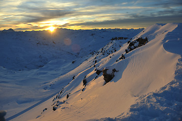 Image showing mountain snow ski sunset