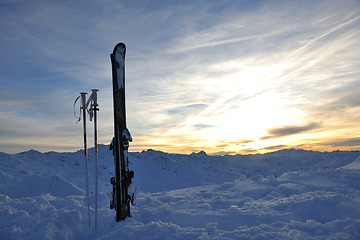 Image showing mountain snow ski sunset