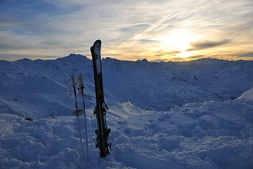 Image showing mountain snow ski sunset