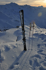 Image showing mountain snow ski sunset