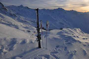 Image showing mountain snow ski sunset