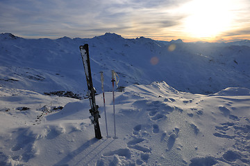 Image showing mountain snow ski sunset