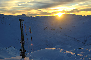 Image showing mountain snow ski sunset