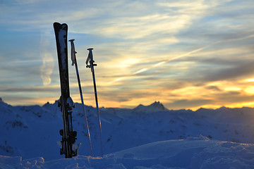 Image showing mountain snow ski sunset