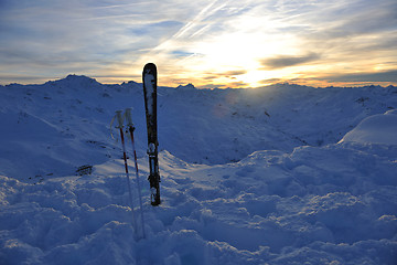 Image showing mountain snow ski sunset