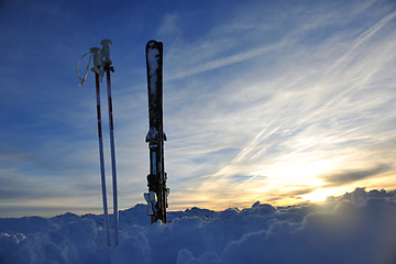 Image showing mountain snow ski sunset