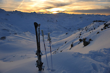 Image showing mountain snow ski sunset