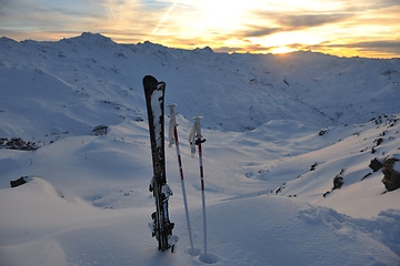 Image showing mountain snow ski sunset