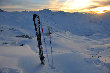 Image showing mountain snow ski sunset