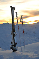 Image showing mountain snow ski sunset