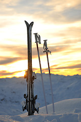 Image showing mountain snow ski sunset