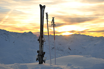 Image showing mountain snow ski sunset