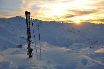 Image showing mountain snow ski sunset