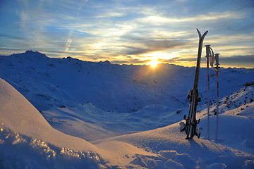 Image showing mountain snow ski sunset