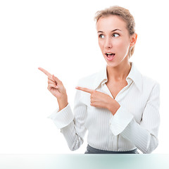 Image showing friendly administrative assistant making hand gestures