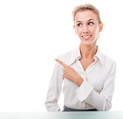 Image showing friendly administrative assistant making hand gestures