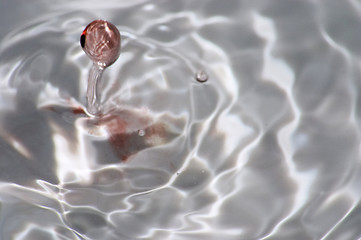 Image showing Red wine drop in water