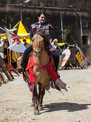 Image showing Medieval Woman Riding a Horse