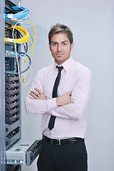 Image showing young it engineer in datacenter server room