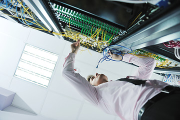 Image showing young it engeneer in datacenter server room