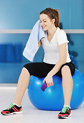 Image showing woman drink water at fitness workout