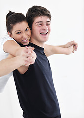 Image showing happy young couple fitness workout and fun