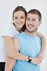 Image showing happy young couple fitness workout and fun