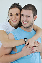 Image showing happy young couple fitness workout and fun