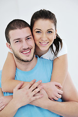 Image showing happy young couple fitness workout and fun