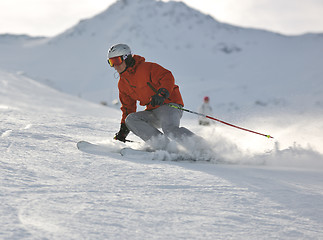 Image showing  skiing on on now at winter season