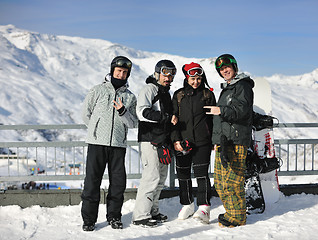 Image showing  people group on snow at winter season