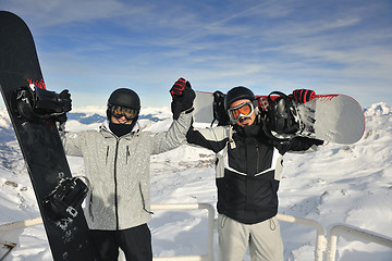 Image showing  people group on snow at winter season