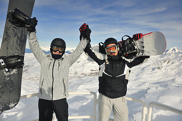 Image showing  people group on snow at winter season