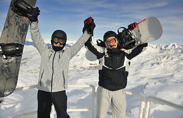 Image showing  people group on snow at winter season